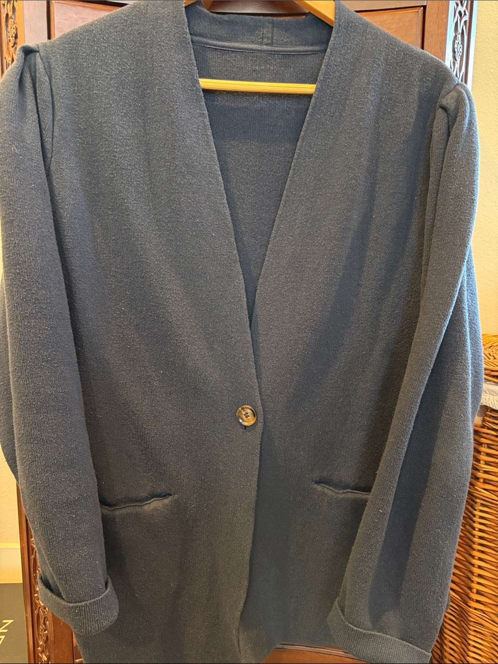 Classic Navy Single-Button Knit Blazer